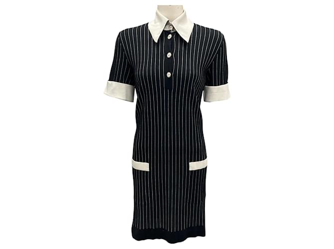 Chanel Black / White 2015 Striped Collared Cotton Knit Dress ref.JC2277799 (Sold) - Joli Closet Chanel Black / White 2015 Striped Collared Cotton Knit Dress ref.JC2277799 (Sold) - Joli Closet