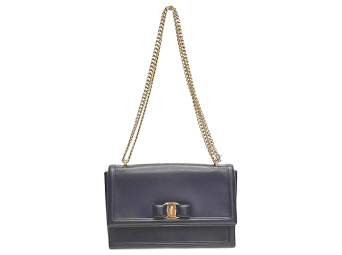 Salvatore Ferragamo Vara Ribbon Chain Shoulder Bag Navy blue