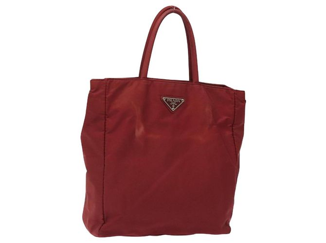 PRADA Hand Bag Nylon Red Silver Auth ti3144 Silvery ref  PRADA Hand Bag Nylon Red Silver Auth BA8645 main image 0