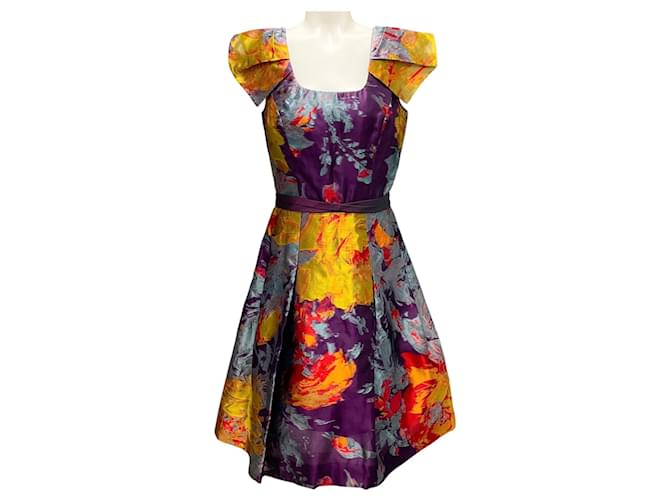 Carolina Herrera Mulberry Multi Jacquard Cocktail Dress (Sold) - Joli Closet