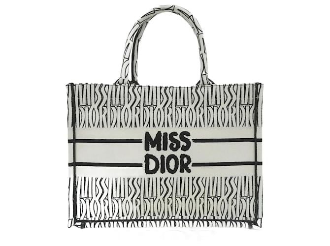 Christian Dior Miss Book Tote Medium Black White Cloth ref.2282178