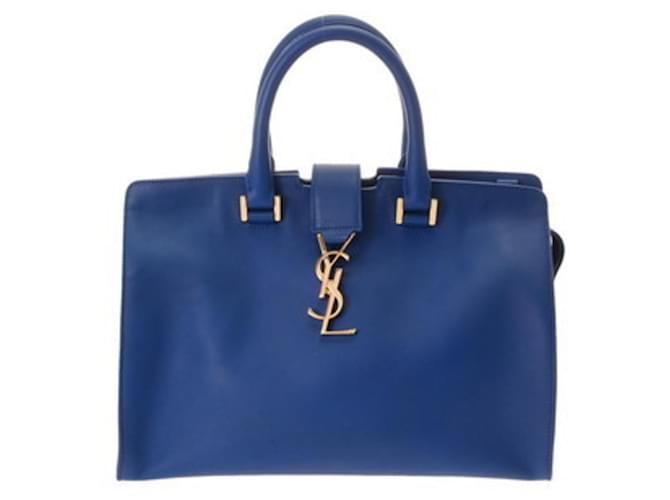 Saint Laurent Baby Cabas 2WAY Blue Handbag Leather