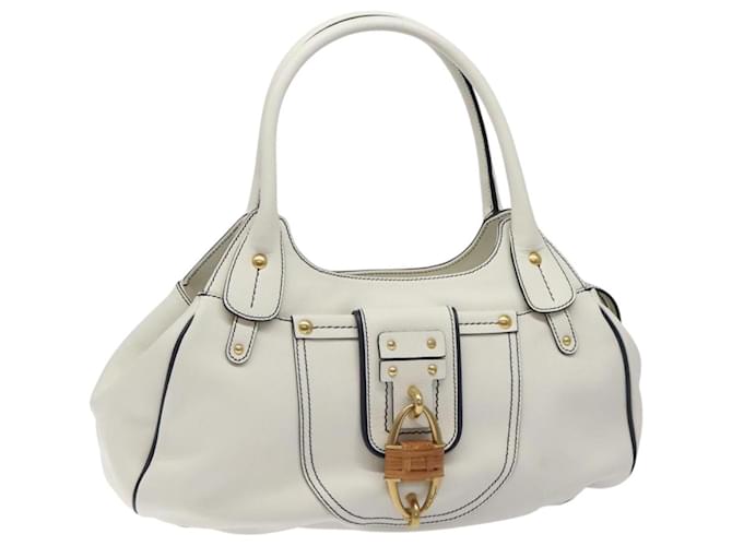 Salvatore Ferragamo Shoulder Bag Leather White Gold Auth
