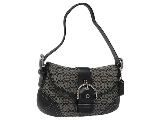 Coach Signature Soho Shoulder Bag Canvas Black Silver Auth bs26413