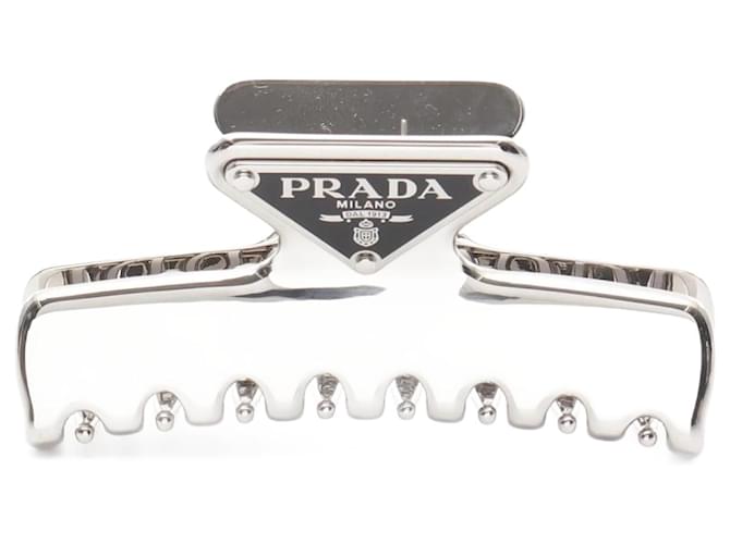 Prada Triangle Hair Clip Black Silvery Steel Joli Closet