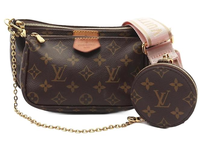 Louis Vuitton Multi Pochette Accessoires Brown Pink Leather Cloth
