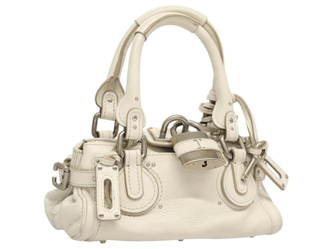 Chloé Chloe Paddington Hand Bag Leather White Silver Auth 125508