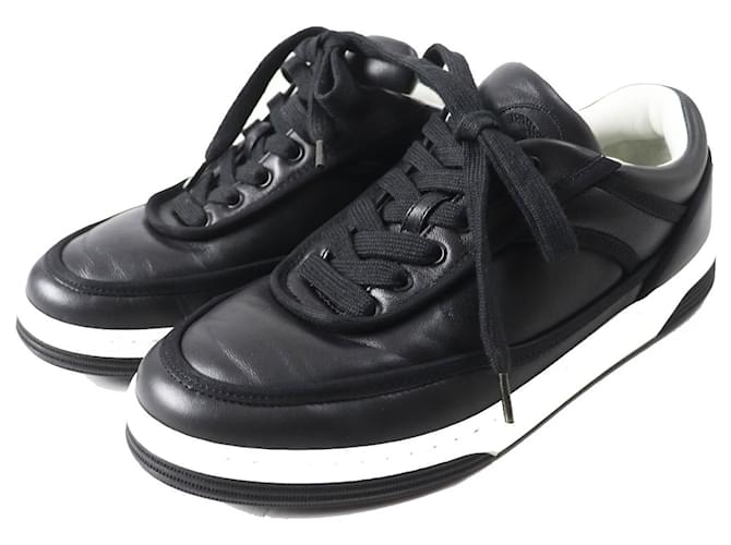 Chanel COCO Mark Lambskin Sneakers G37488 Black White Leather ref
