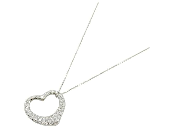 Tiffany & Co. Open Heart Pt950 Platinum Diamond Necklace Silvery