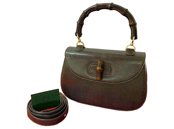 Gucci Bamboo Leather 2way Handbag Brown Bronze Joli