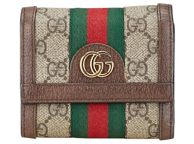 折りたたみ財布 Gucci Ophidia Gg Supreme Wallet Gucci GG Supreme Ophidia Tri-fold Wallet PVC Leather Brown