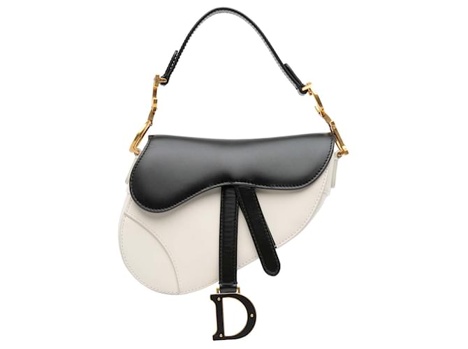 Dior White Mini Bicolor Calfskin Saddle Bag Leather Pony-style