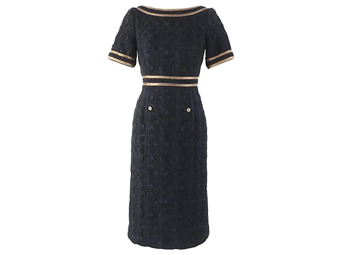 Gucci Tweed One Piece Dress Black Gold 36 Golden Cloth ref