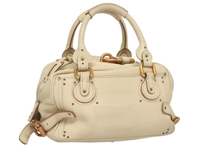 Chloé Chloe Paddington Hand Bag Leather Beige Gold Silver