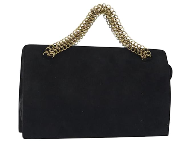 PRADA Chain Hand Bag Suede Black Gold Auth 126790 Golden ref