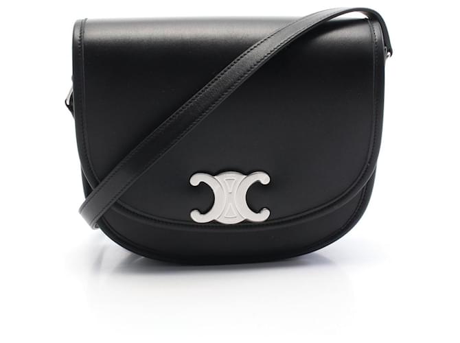 Céline Celine Triomphe Shoulder Bag Black Leather ref