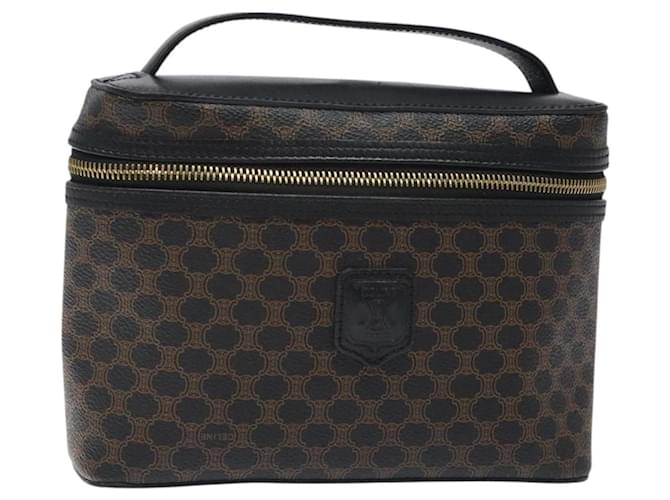 Céline CELINE Macadam Canvas Vanity Pouch PVC Leather Black