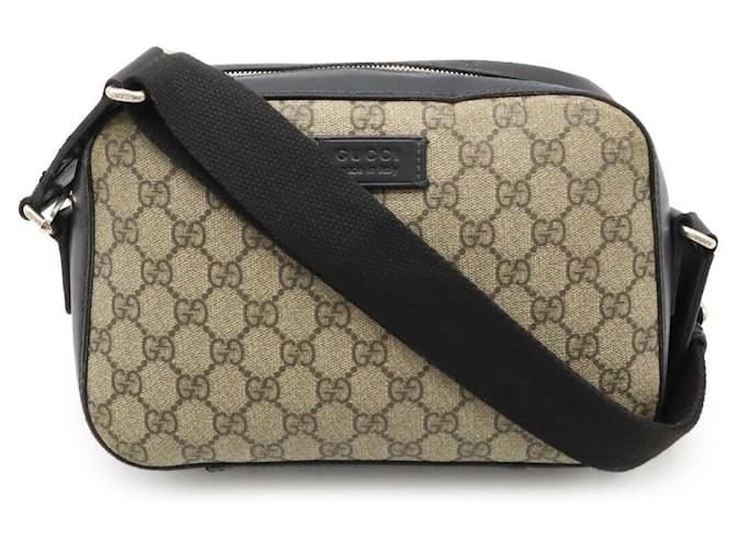 ショルダーバッグ Gucci Gg Supreme Fabric Shoulder Bag With Leather Profiles Pre-Owned Black GG Supreme Canvas Studded Square Shoulder