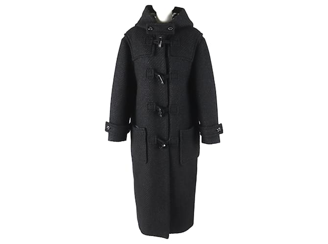 Chanel Alpaca Wool Hooded Duffel Coat Black 38 Silk ref.2298698