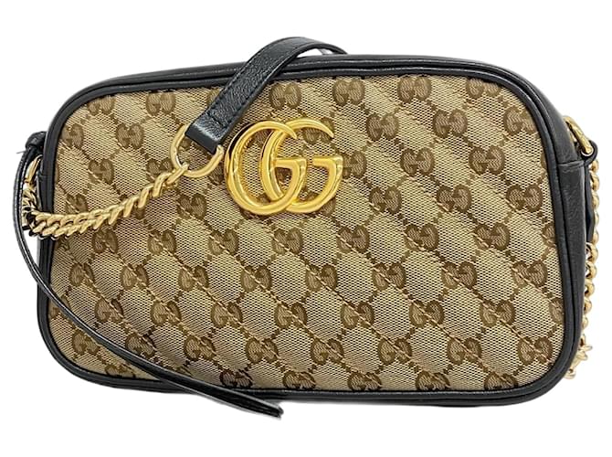 Gucci GG Marmont Canvas Shoulder Bag Brown Black Beige Cloth ref