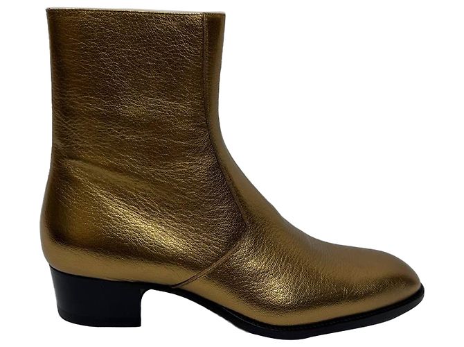 Saint Laurent Wyatt Ankle Boots in Gold Calf Leather Golden  display picture 1