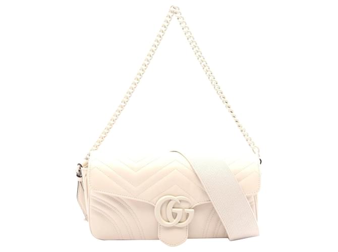 Gucci GG Marmont Leather Shoulder Bag White Pony-style calfskin