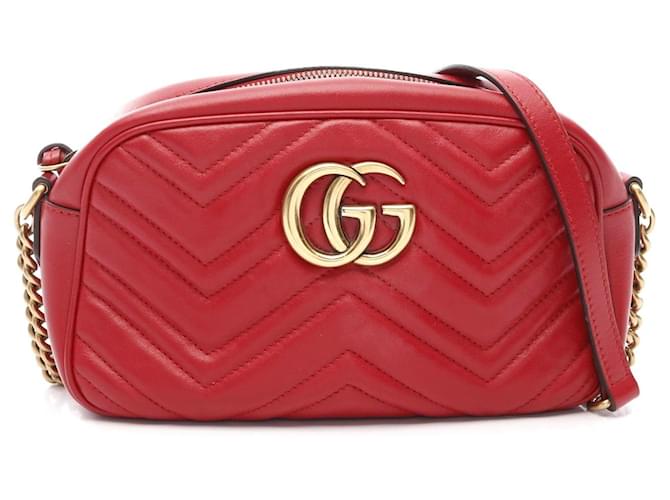 Gucci GG Marmont Leather Shoulder Bag Red Pony-style calfskin ref
