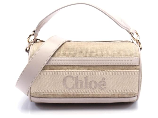 Chloé Chloe Woody Tube Handtasche aus Leder und Stoff Braun Beige