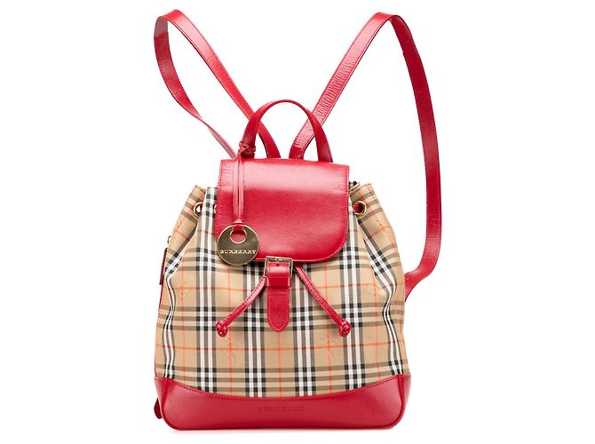 Burberry Brown Haymarket Check Canvas Backpack Beige Cloth  display picture 1