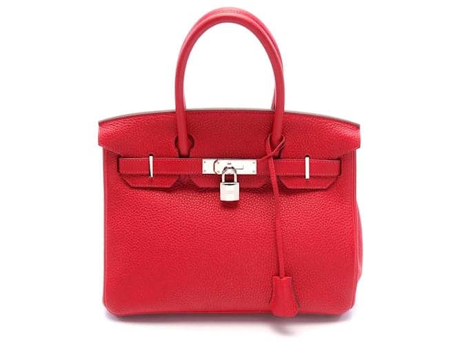 Hermès Hermes Birkin 30 Verso Togo Handbag Red Leather Pony-style