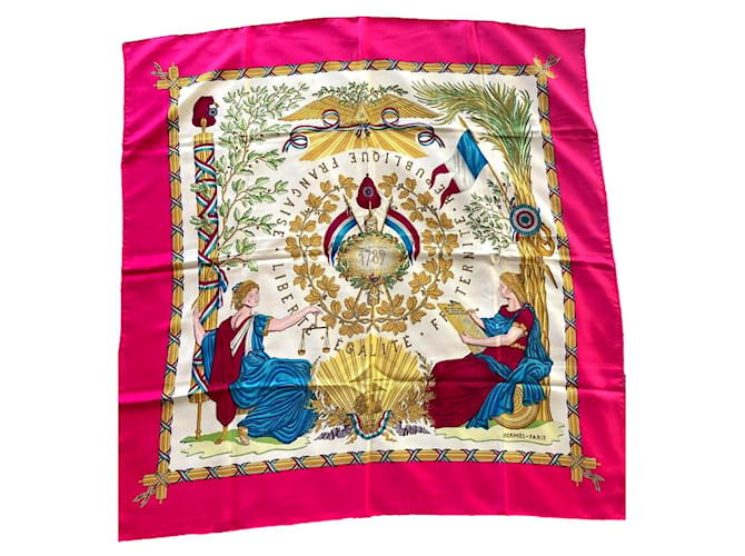 Carré Hermès 90 – Egalité Fraternité République Française – Soie, Rouge, France