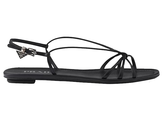 Sandali piatti in pelle Prada Nero Vitello simile a un vitello ref