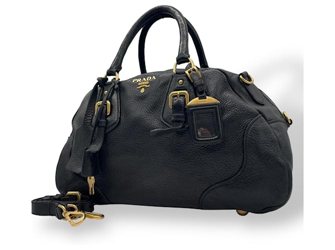 Prada 2WAY Handbag Shoulder Bag Boston Black NERO Leather