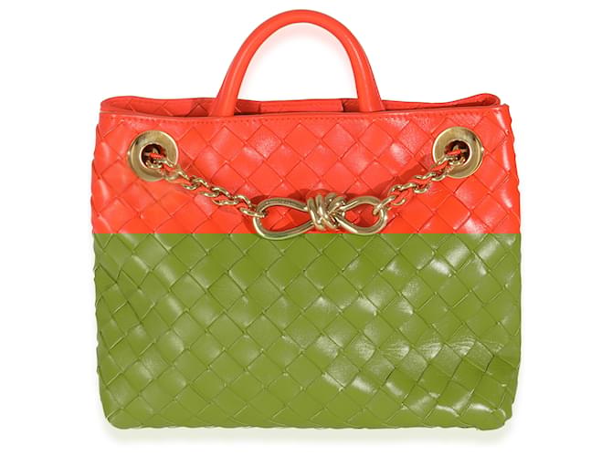 Bottega Veneta Orange Nappa Intrecciato Small Andiamo With Chain