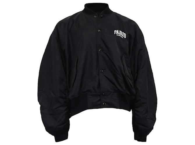 Balenciaga Paris Oversized Bomber Jacket in Black Nylon ref