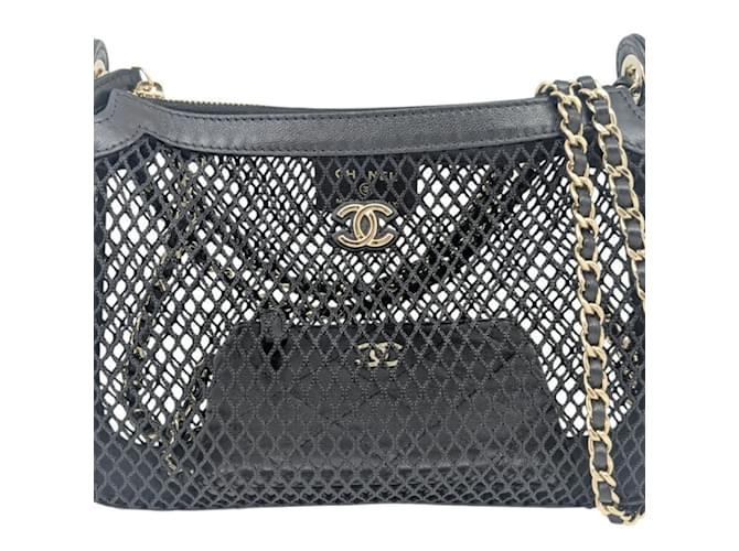 Chanel Black Mesh and Leather Clutch Bag Joli Closet