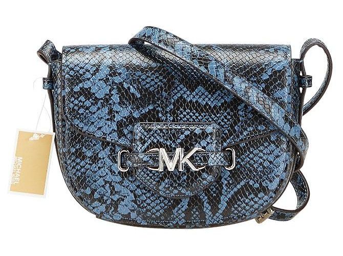 Michael Kors Python Embossed MK Logo Leather Shoulder Bag Blue ref ...
