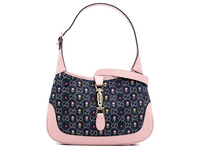 Gucci Blue Limited Edition Small GG Embroidered Denim Floral
