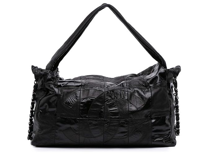Sac Hobo Patchwork Noir En Cuir Verni - Taille Large - Neuf Avec étiquettes