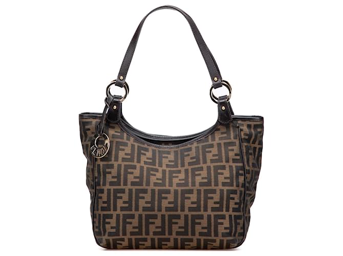 Fendi Brown Zucca Canvas Shoulder Bag Leather Cloth Pony