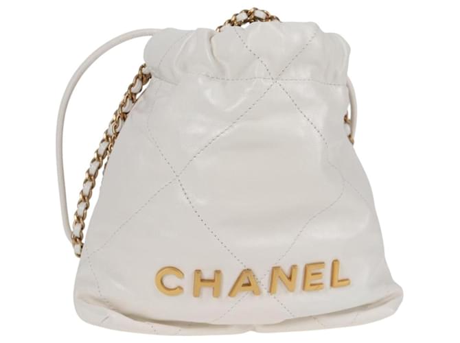 CHANEL Bicolore Chain Chanel 22 Mini Bag Lamb Skin 2way White CC