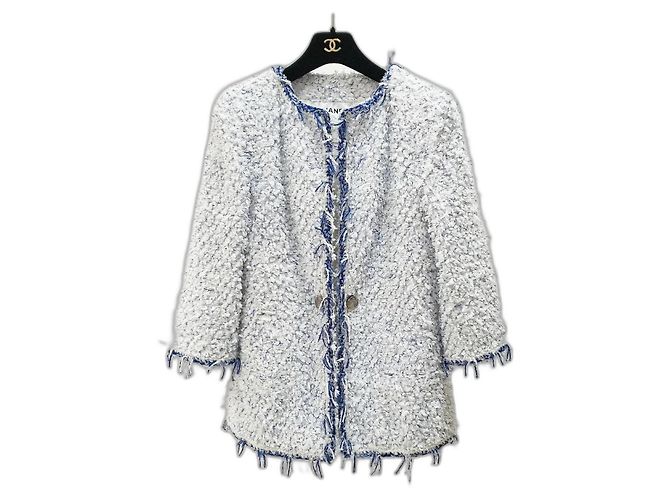 Chanel SS18 White Blue Fantasy Tweed Jacket sz.38 Light blue ref ...