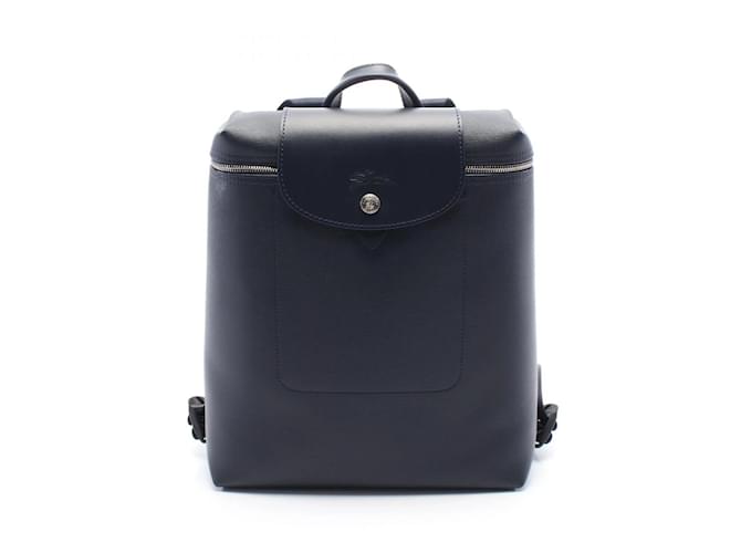 Longchamp Le Pliage City M Backpack Navy blue Leather Cloth ref Longchamp Le Pliage City M Backpack Navy blue Leather Cloth ref