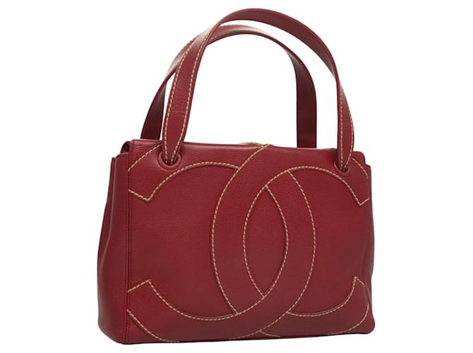 CHANEL Wild Stitch Hand Bag Caviar Skin Bordeaux Gold CC Auth