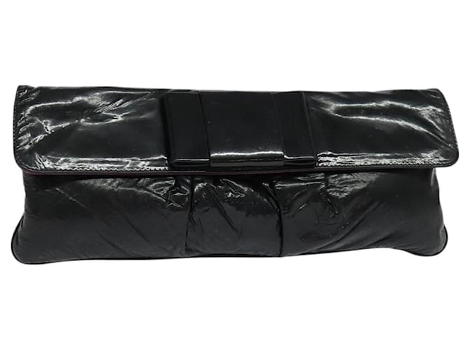 Miu Miu Clutch Bag Patent leather Black Gold Auth 129107