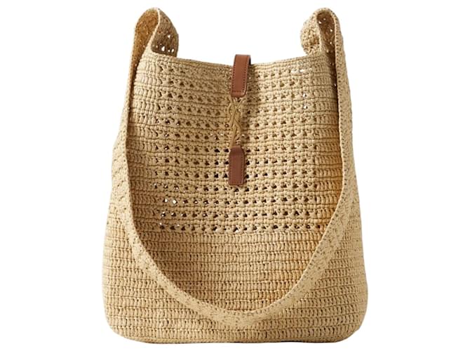 Yves Saint Laurent Le 5A7 Raffia Hobo Crossbody Bag Beige Wicker