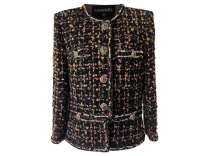 Chanel tweed jacket Métiers d'Arts 2019 Black Beige Dark red ref