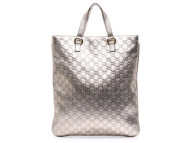 Gucci Silver Metallic Guccissima Tote Silvery Leather Pony-style