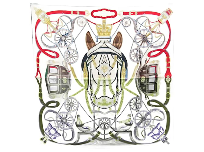 Hermès Hermes Carre 90 Stately Wheels Silk Scarf Brown Red