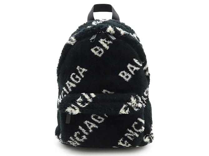 Balenciaga Everyday Backpack Black White Faux fur